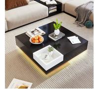 Plaque épaissieTable basse, table de salon haute brillance, table d'appoint avec boîte de rangement amovible, blanc bloc de couleu