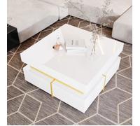 Plaque épaissieTable basse, table de salon haute brillance, table d'appoint avec tiroirs et accents dorés