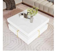 Plaque épaissieTable basse, table de salon lisse, table d'appoint avec tiroirs et décoration dorée