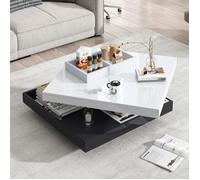 Plaque épaissieTable basse, table de salon, pivotant à 360°, table pivotante à 2 niveaux avec compartiment de rangement, table de