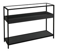 Plaque épaissieTable console avec 2 étagères Table d'entrée avec plateau en verre, étagère à chaussures, acier, noir, 100x30x78 cm