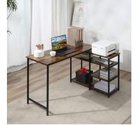 Plaque épaissietable d'angle en forme de l PC avec étagères et tiroirs 135x90x79cm rustique brun aggloméré métal pour Bureau et Bu