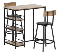 Plaque épaissieTable de bar avec tabouret de bar, ensemble de 3 tables de bar avec table de cuisine, 3 étagères, 2 chaises de bar,