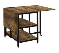 Plaque épaissieTable de salle à manger pliante à roulettes 140x80cm 2-6 personnes 2 tablettes Rustikal-Braun Acier