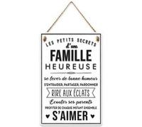 Plaque Famille Heureuse - STC - 20 x 30 cm - Blanc - en métal G