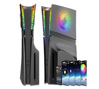 Plaque frontale pour PS5 - Plaques latérales pour console PlayStation 5 Disc Edition - Coque de rechange - Noir - Anti-rayures et anti-poussière - Noir avec LED Pro