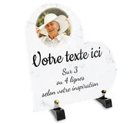 Plaque funéraire Coeur avec Photo Personnalisable en plexi Motif Marbre, différentes Tailles, épaisseur 6mm, personnalisée sur Plusieurs Lignes 20x20 cm