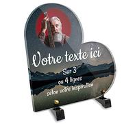 Plaque funéraire Coeur avec photo personnalisable en plexi motif Montagnes, lac et ciel étoilé, différentes tailles, épaisseur 6mm, personnalisée sur plusieurs lignes 20x20 cm