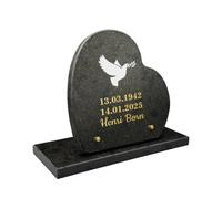 Plaque funéraire Coeur en Granit véritable d'épaisseur 2 cm, Personnalisable avec Pictogramme, Dates de Naissance et de décès et Texte - 22,5 x 22,5 cm