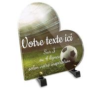 Plaque funéraire Coeur Personnalisable en plexi Motif Ballon et Stade de Football, différentes Tailles, épaisseur 6mm, personnalisée sur Plusieurs Lignes 20x20 cm