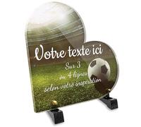 Plaque funéraire Coeur Personnalisable en plexi Motif Ballon et Stade de Football, différentes Tailles, épaisseur 6mm, personnalisée sur Plusieurs Lignes 15x15 cm