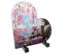 Plaque funéraire Coeur Personnalisable en plexi Motif Cerisier en Fleur, différentes Tailles, épaisseur 6mm, personnalisée sur Plusieurs Lignes 20x20 cm