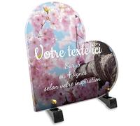Plaque funéraire Coeur Personnalisable en plexi Motif Cerisier en Fleur, différentes Tailles, épaisseur 6mm, personnalisée sur Plusieurs Lignes 15x15 cm