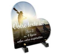 Plaque funéraire Coeur Personnalisable en plexi Motif Chasseur et Chiens de Chasse, différentes Tailles, épaisseur 6mm, personnalisée sur Plusieurs Lignes 20x20 cm
