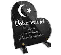 Plaque funéraire Coeur personnalisable en plexi motif Islam, différentes tailles, épaisseur 6mm, personnalisée sur plusieurs lignes 15x15 cm