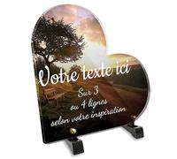 Plaque funéraire Coeur Personnalisable en plexi Motif Paysage avec Arbre et Banc, différentes Tailles, épaisseur 6mm, personnalisée sur Plusieurs Lignes 20x20 cm