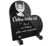 Plaque funéraire Coeur personnalisable en plexi motif Petit angelot, différentes tailles, épaisseur 6mm, personnalisée sur plusieurs lignes 15x15 cm