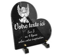 Plaque funéraire Coeur personnalisable en plexi motif Petit angelot, différentes tailles, épaisseur 6mm, personnalisée sur plusieurs lignes 20x20 cm