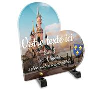 Plaque funéraire Coeur Personnalisable en plexi Motif Régional Chateau de Disneyland, différentes Tailles, épaisseur 6mm, personnalisée sur Plusieurs Lignes 20x20 cm