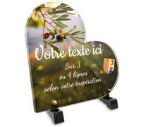 Plaque funéraire Coeur personnalisable en plexi motif Régional Olivier en Provence, différentes tailles, épaisseur 6mm, personnalisée sur plusieurs lignes 15x15 cm