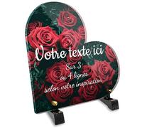 Plaque funéraire Coeur Personnalisable en plexi Motif Roses, différentes Tailles, épaisseur 6mm, personnalisée sur Plusieurs Lignes 15x15 cm