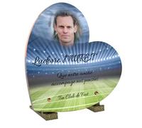 Plaque Funéraire Coeur Personnalisée avec Photo et Texte - Thème Passions - Plaque Funéraire personnalisée Coeur avec Photo - Traitée Intempéries et Anti UV (Foot, 21x21 cm (Petit))