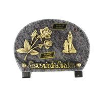 Plaque funéraire de l'Apparition avec une rose en bronze et granit 18x12cm