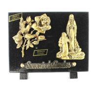Plaque funéraire de l'Apparition avec une rose en bronze et granit 20x15cm