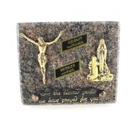 Plaque funéraire de l'Apparition et du Christ crucifié en bronze et granit 12x10cm