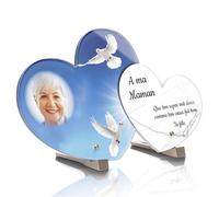 Plaque Funéraire Double Coeur Personnalisée - Colombe - Plaque funéraire Altuglass avec Textes Personnalisables, Photo - Résistante aux Intempéries et Traitée Anti UV (30x17,5 cm (Standard))