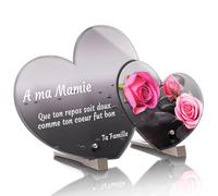 Plaque Funéraire Double Coeur Personnalisée - Galets - Plaque funéraire Altuglass avec Textes Personnalisables, Photo - Résistante aux Intempéries et Traitée Anti UV (21x12,2 cm (Petit))