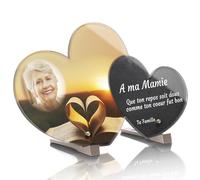 Plaque Funéraire Double Coeur Personnalisée - Livre - Plaque funéraire Altuglass avec Textes Personnalisables, Photo - Résistante aux Intempéries et Traitée Anti UV (21x12,2 cm (Petit))