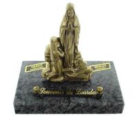Plaque Funéraire en Granit avec une statue de l'Apparition de Lourdes en bronze 14x9cm