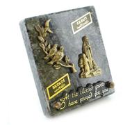 Plaque funéraire en granit de l'Apparition de Lourdes, fleurs, oiseaux et lune de 12x10cm