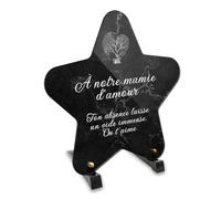 Plaque funéraire étoile Personnalisable en plexiglass avec Photo, marbre Noir et Arbre de Vie, Format 26x26 cm
