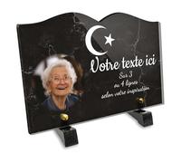 Plaque funéraire Livre avec photo personnalisable en plexi motif Islam, différentes tailles, épaisseur 6mm, personnalisée sur plusieurs lignes 22x15 cm