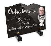 Plaque funéraire Livre avec Photo Personnalisable en plexi Motif Petit Angelot, différentes Tailles, épaisseur 6mm, personnalisée sur Plusieurs Lignes 22x15 cm
