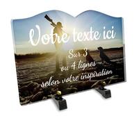 Plaque funéraire Livre Personnalisable en plexi Motif Chasseur et Chiens de Chasse, différentes Tailles, épaisseur 6mm, personnalisée sur Plusieurs Lignes 30x20 cm