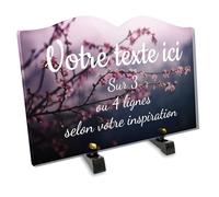 Plaque funéraire Livre personnalisable en plexi motif Fleurs de cerisier, différentes tailles, épaisseur 6mm, personnalisée sur plusieurs lignes 30x20 cm