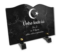 Plaque funéraire Livre Personnalisable en plexi Motif Islam, différentes Tailles, épaisseur 6mm, personnalisée sur Plusieurs Lignes 22-5x15 cm