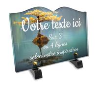 Plaque funéraire Livre personnalisable en plexi motif Paysage avec arbre et lac, différentes tailles, épaisseur 6mm, personnalisée sur plusieurs lignes 22x15 cm