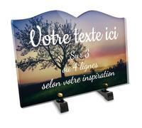 Plaque funéraire Livre Personnalisable en plexi Motif Paysage avec Arbre et Soleil, différentes Tailles, épaisseur 6mm, personnalisée sur Plusieurs Lignes 30x20 cm