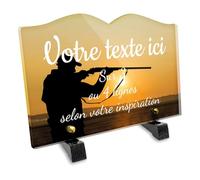 Plaque funéraire Livre personnalisable en plexi motif Silhouette de Chasseur 02, différentes tailles, épaisseur 6mm, personnalisée sur plusieurs lignes 22x15 cm
