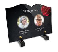 Plaque funéraire Livre Personnalisable en plexiglass avec Double Photos, Hommage pour Couples, Motif Rose, Format 22x15 cm