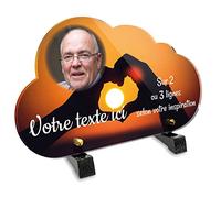 Plaque funéraire Nuage avec photo personnalisable en plexi motif Cœur avec les mains et coucher de soleil, différentes tailles, épaisseur 6mm, personnalisée sur plusieurs lignes 25x15 cm
