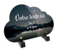 Plaque funéraire Nuage personnalisable en plexi motif Montagnes, lac et ciel étoilé, différentes tailles, épaisseur 6mm, personnalisée sur plusieurs lignes 25x15 cm