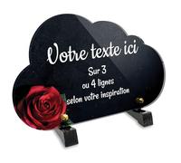 Plaque funéraire Nuage personnalisable en plexi motif Rose rouge sur ardoise, différentes tailles, épaisseur 6mm, personnalisée sur plusieurs lignes 25x15 cm