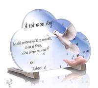 Plaque Funéraire Nuage Personnalisée - Colombe Main - Textes Photo personnalisables, plusieurs lignes - Résistante aux Intempéries et Traitée Anti UV (22,5x14 cm (moyen))