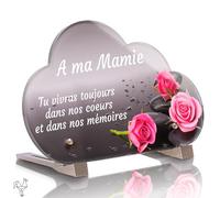 Plaque Funéraire Nuage Personnalisée - Roses Galets - Textes Photo Personnalisables, Plusieurs Lignes - Résistante aux Intempéries et Traitée Anti UV (30x18,5 cm (Standard))