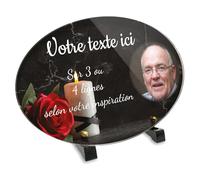 Plaque funéraire Ovale avec photo personnalisable en plexi motif Bougie et rose rouge, différentes tailles, épaisseur 6mm, personnalisée sur plusieurs lignes 30x20 cm